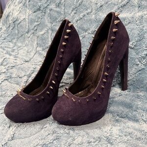 Shoe Republic LA Blue Suede Studded Stiletto Pumps